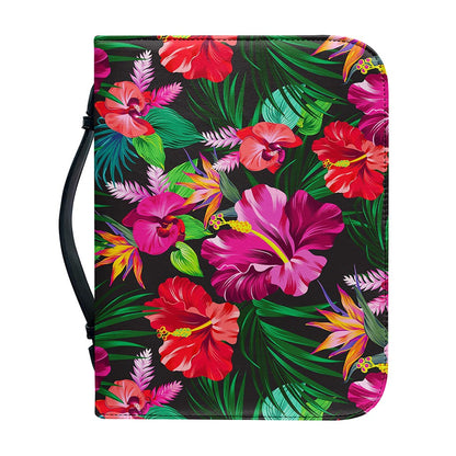 Hawaiian Floral Flowers Pattern Print Leather Bible Cover