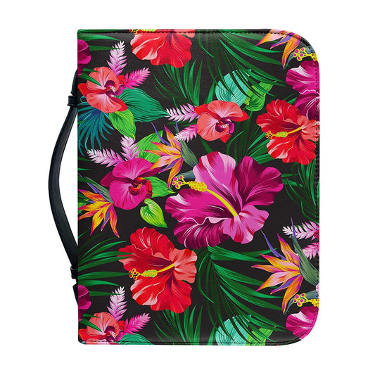 Hawaiian Floral Flowers Pattern Print Leather Bible Cover