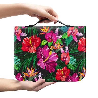 Hawaiian Floral Flowers Pattern Print Leather Bible Cover