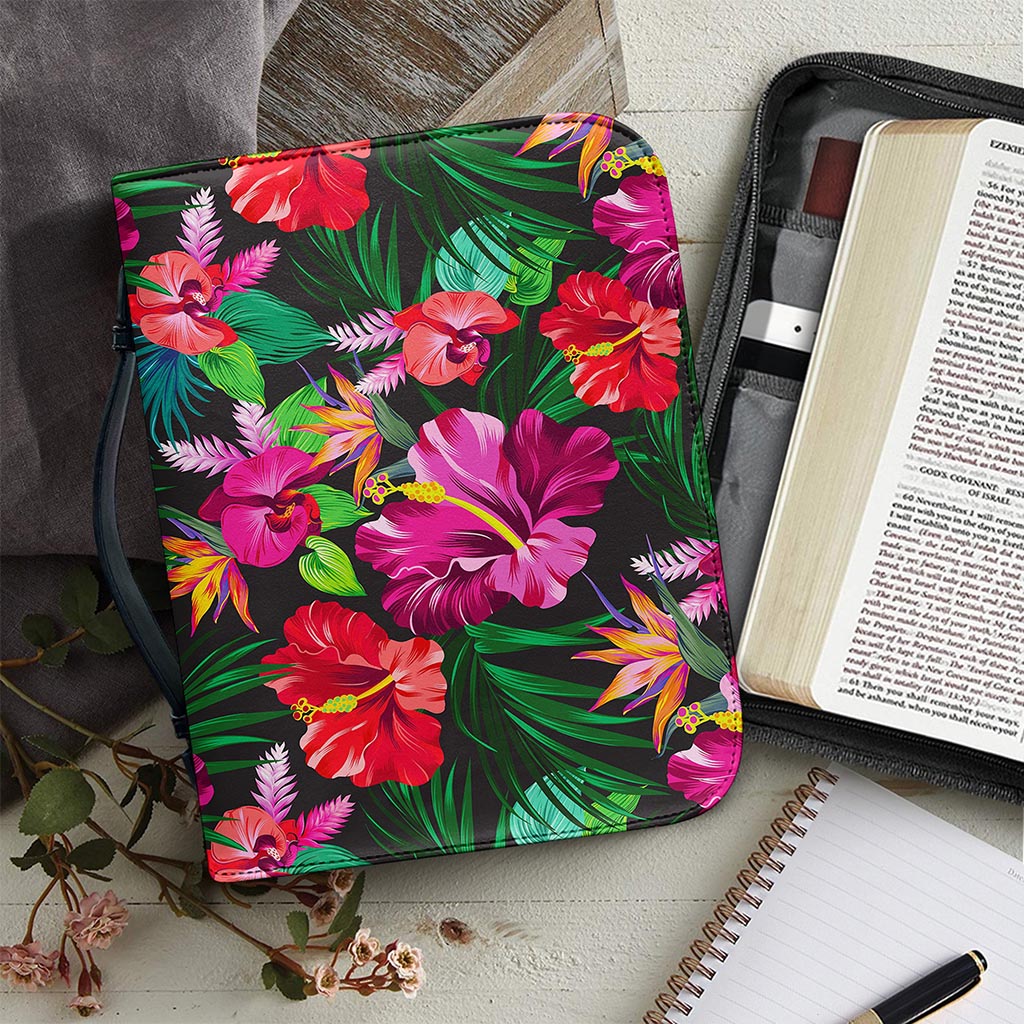 Hawaiian Floral Flowers Pattern Print Leather Bible Cover