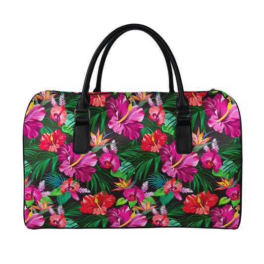 Hawaiian Floral Flowers Pattern Print Leather Duffle Bag