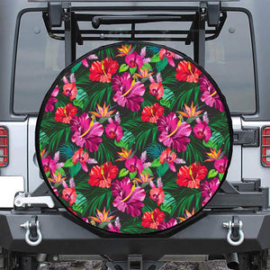 Hawaiian Floral Flowers Pattern Print Leather Spare Tire Cover