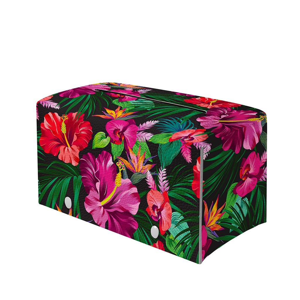 Hawaiian Floral Flowers Pattern Print Leather Tissue Box Cover