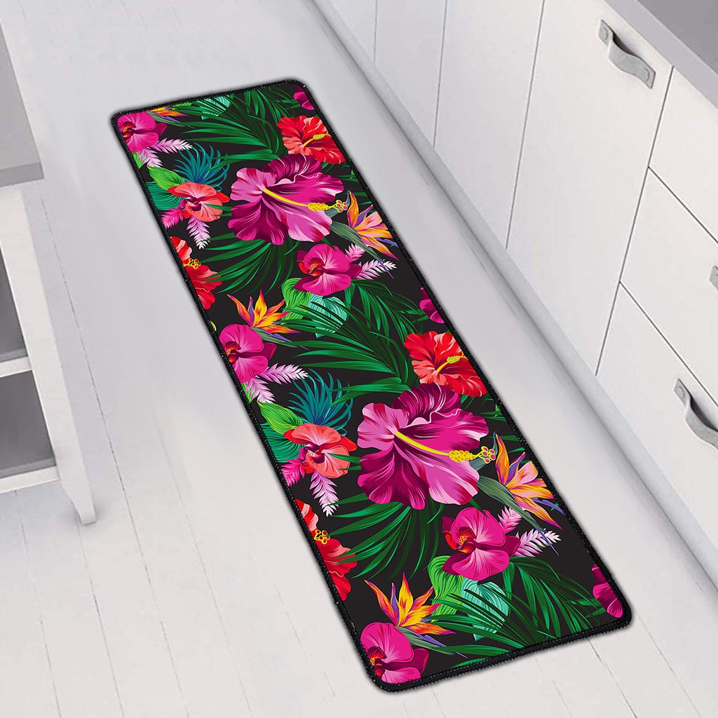 Hawaiian Floral Flowers Pattern Print Long Kitchen Mat