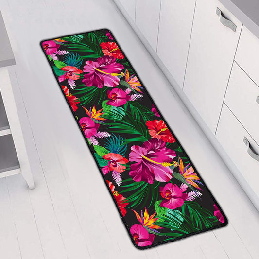 Hawaiian Floral Flowers Pattern Print Long Kitchen Mat