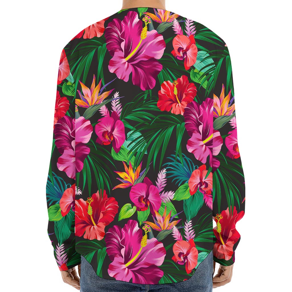 Hawaiian Floral Flowers Pattern Print Long Sleeve Baseball Jersey