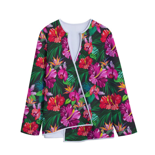 Hawaiian Floral Flowers Pattern Print Long Sleeve Short Coat