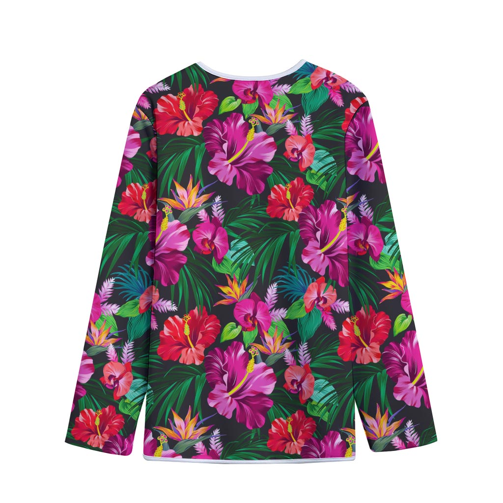 Hawaiian Floral Flowers Pattern Print Long Sleeve Short Coat