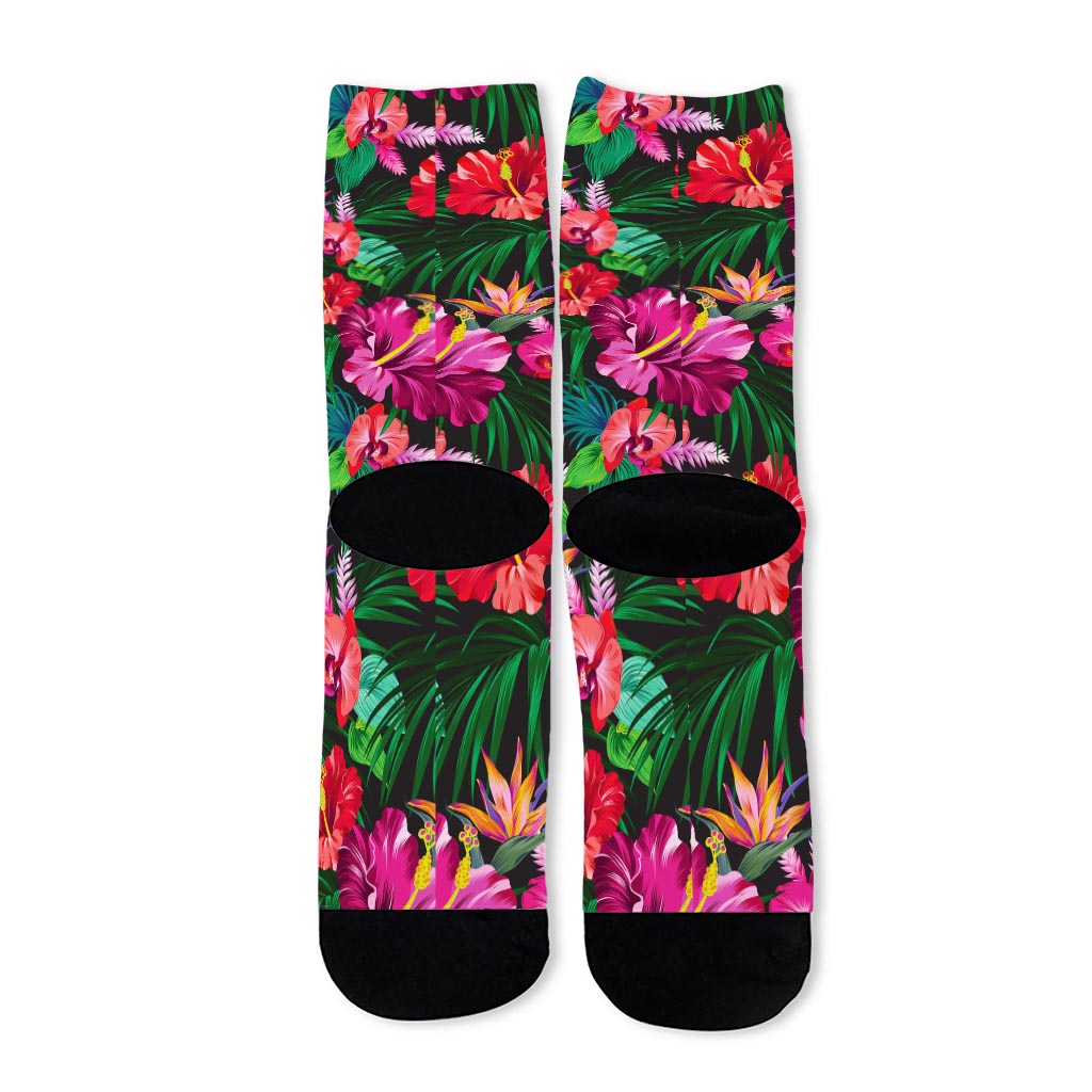 Hawaiian Floral Flowers Pattern Print Long Socks