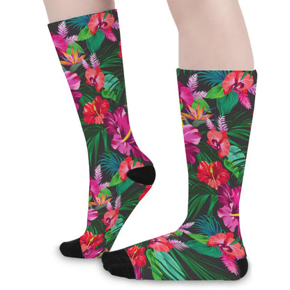 Hawaiian Floral Flowers Pattern Print Long Socks