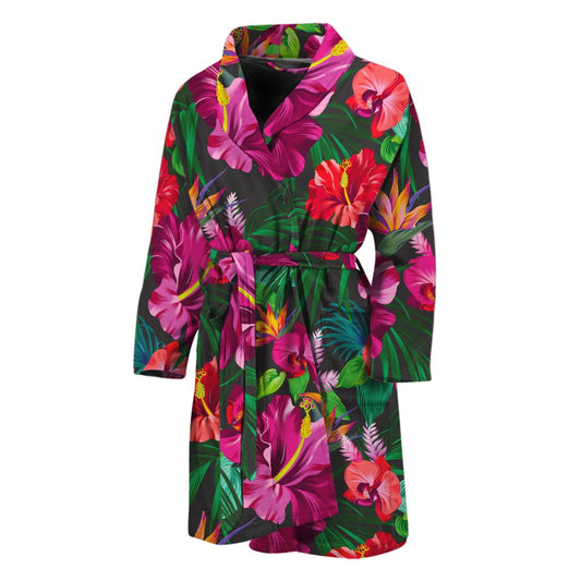 Hawaiian Floral Flowers Pattern Print Men's Bathrobe