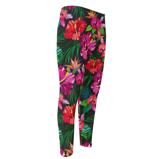 Hawaiian Floral Flowers Pattern Print Men's Compression Pants