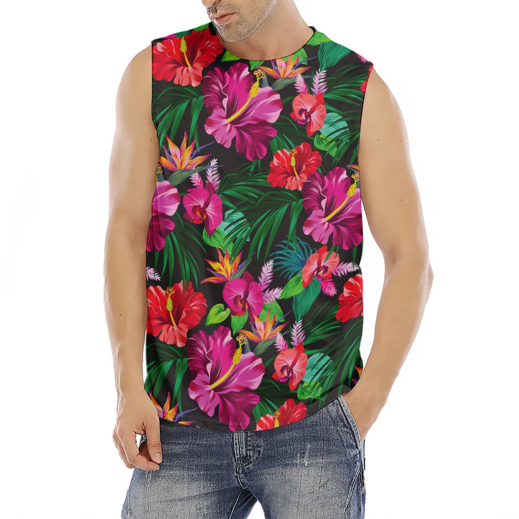 Hawaiian Floral Flowers Pattern Print Men's Fitness Tank Top