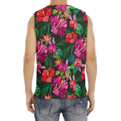 Hawaiian Floral Flowers Pattern Print Men's Fitness Tank Top
