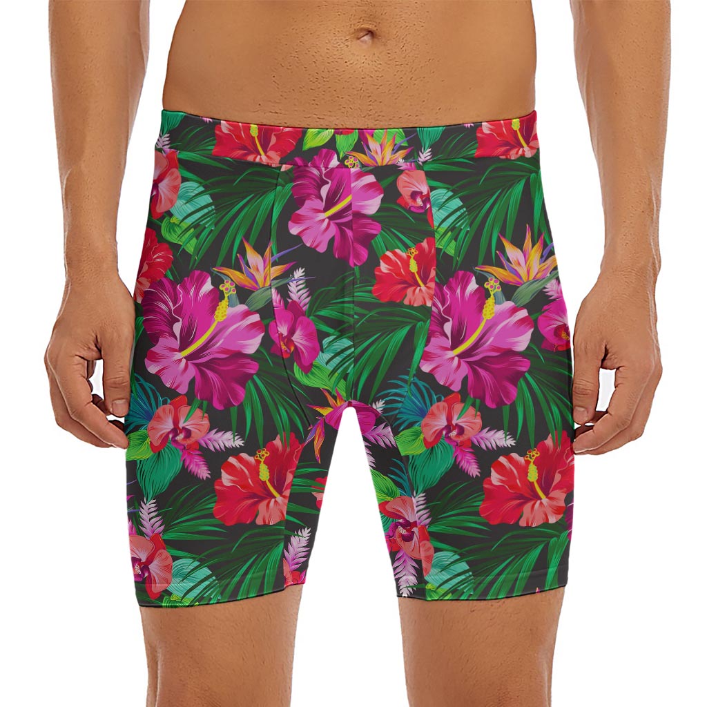 Hawaiian Floral Flowers Pattern Print Men's Long Boxer Briefs