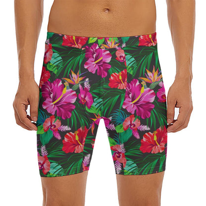 Hawaiian Floral Flowers Pattern Print Men's Long Boxer Briefs