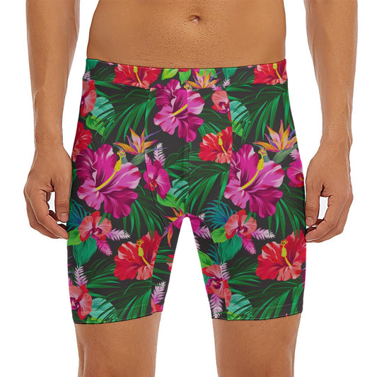 Hawaiian Floral Flowers Pattern Print Men's Long Boxer Briefs