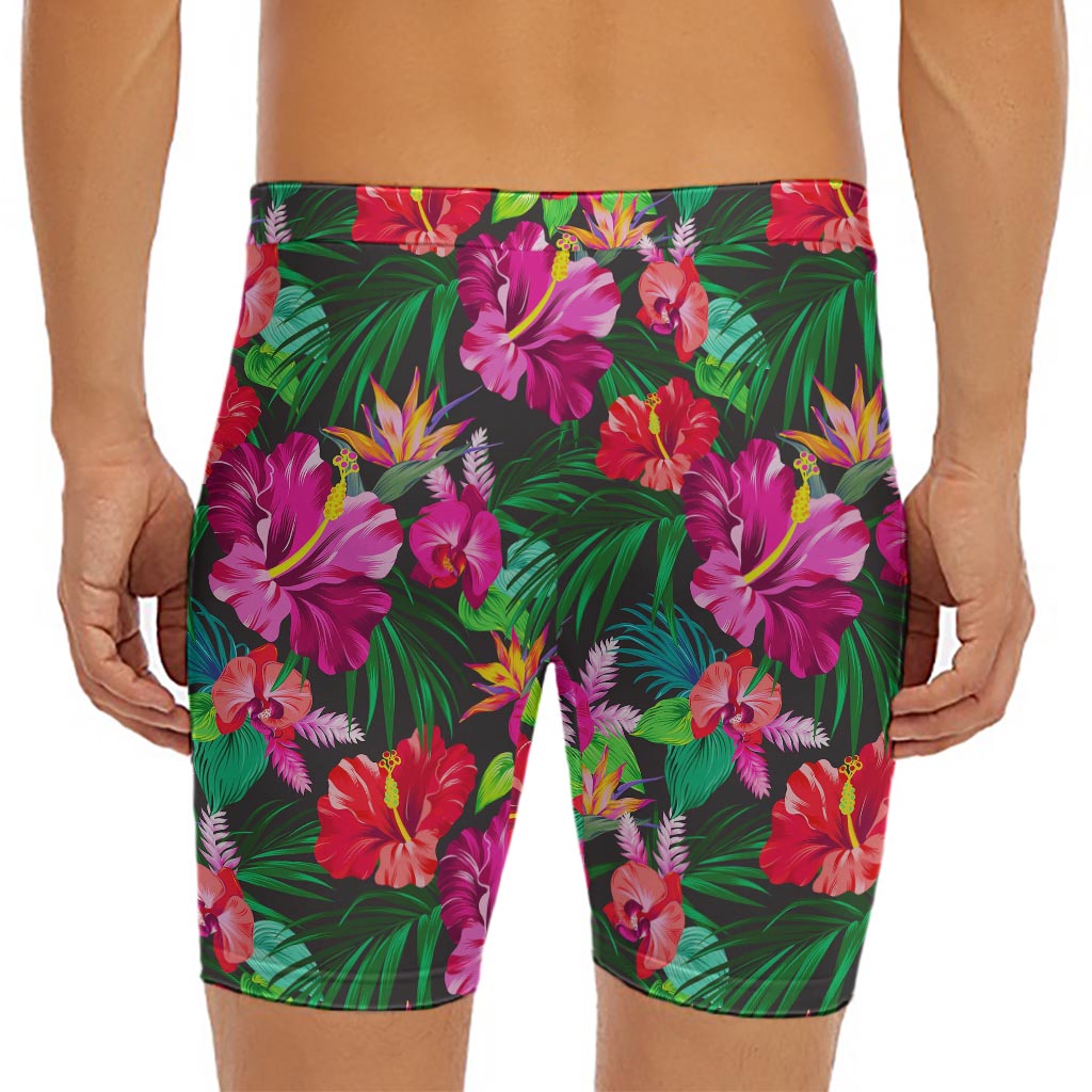 Hawaiian Floral Flowers Pattern Print Men's Long Boxer Briefs