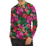 Hawaiian Floral Flowers Pattern Print Men's Long Sleeve Rash Guard