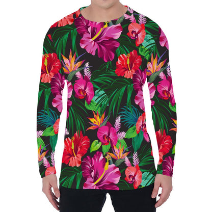 Hawaiian Floral Flowers Pattern Print Men's Long Sleeve T-Shirt