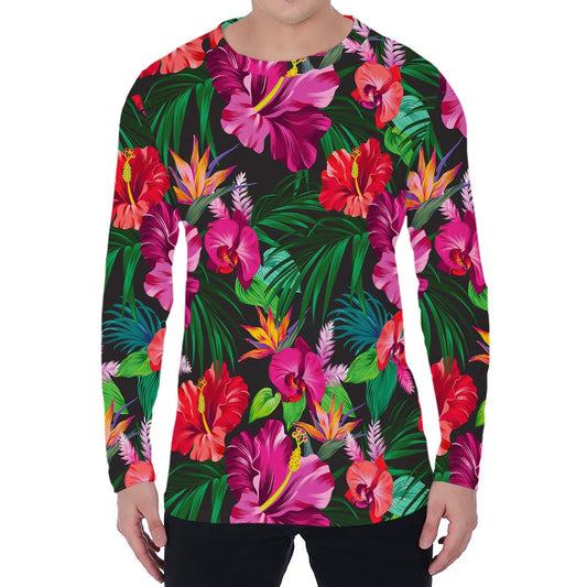 Hawaiian Floral Flowers Pattern Print Men's Long Sleeve T-Shirt
