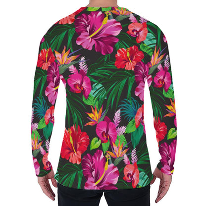 Hawaiian Floral Flowers Pattern Print Men's Long Sleeve T-Shirt