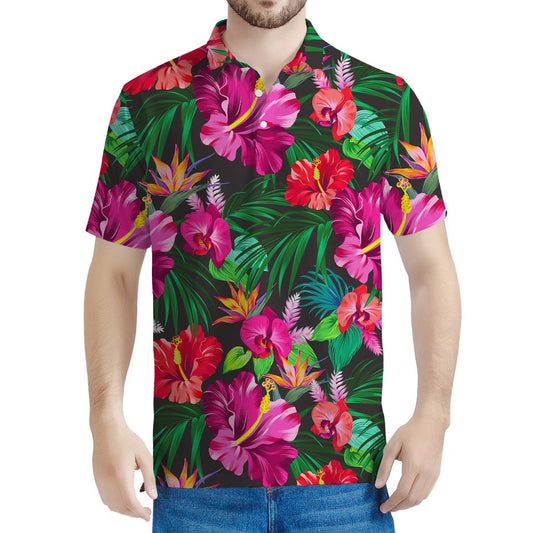 Hawaiian Floral Flowers Pattern Print Men's Polo Shirt