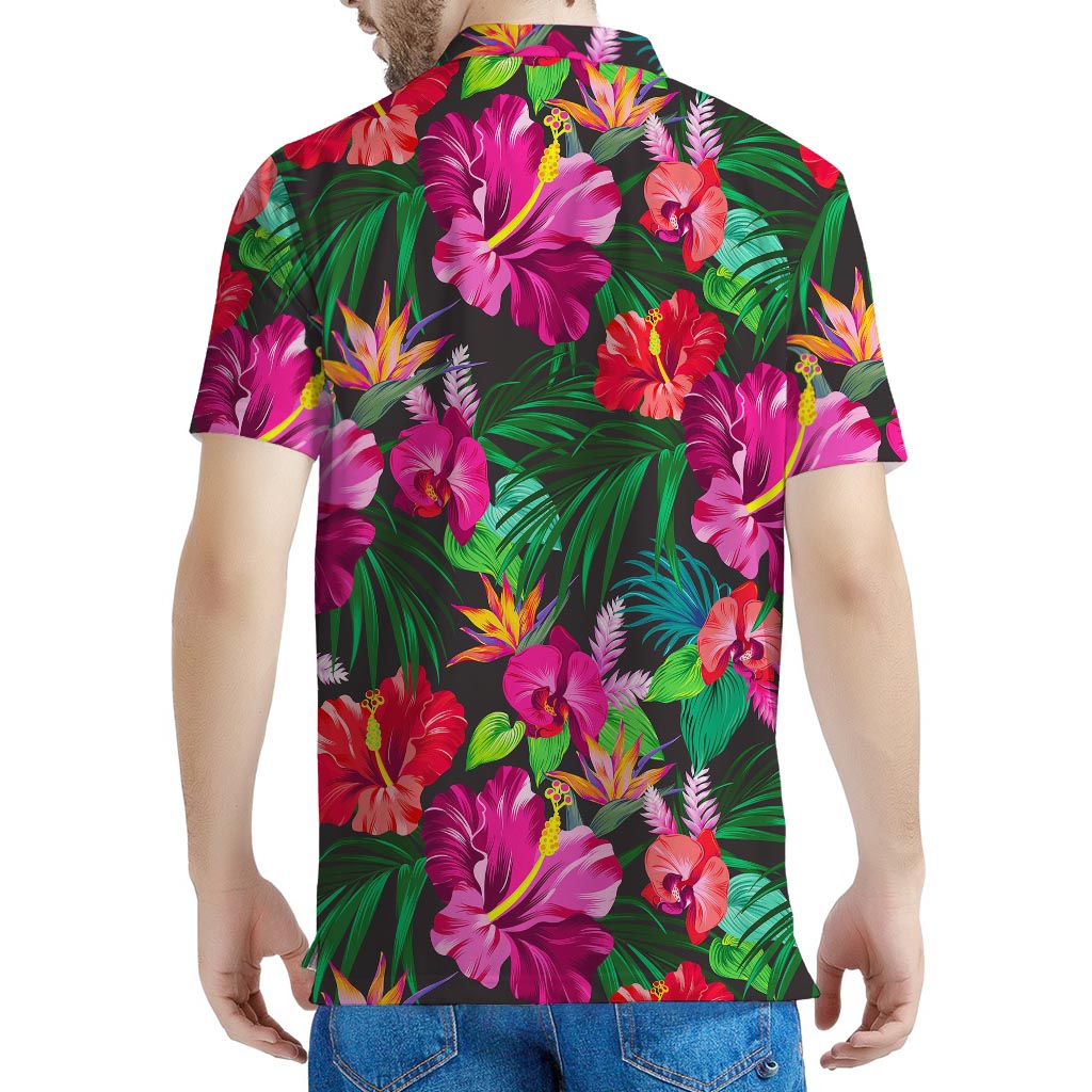Hawaiian Floral Flowers Pattern Print Men's Polo Shirt