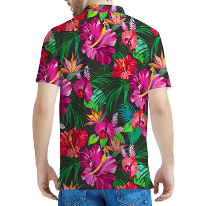 Hawaiian Floral Flowers Pattern Print Men's Polo Shirt