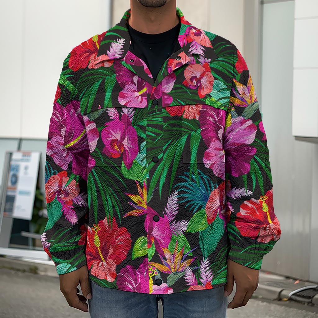 Hawaiian Floral Flowers Pattern Print Men's Shirt Jacket