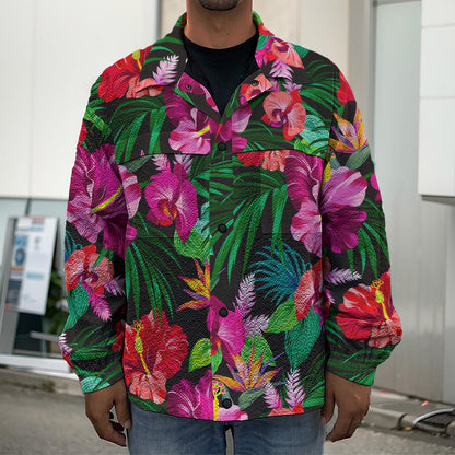 Hawaiian Floral Flowers Pattern Print Men's Shirt Jacket