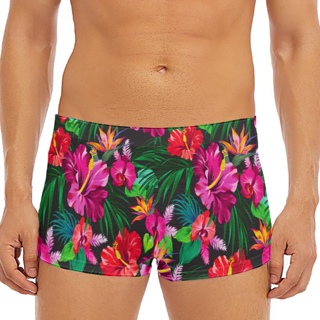 Hawaiian Floral Flowers Pattern Print Men's Short Boxer Briefs
