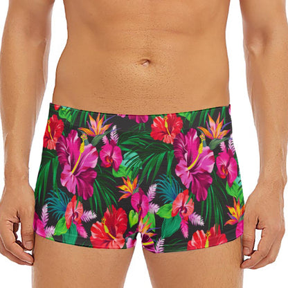 Hawaiian Floral Flowers Pattern Print Men's Short Boxer Briefs