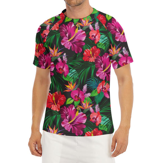 Hawaiian Floral Flowers Pattern Print Men's Short Sleeve Rash Guard