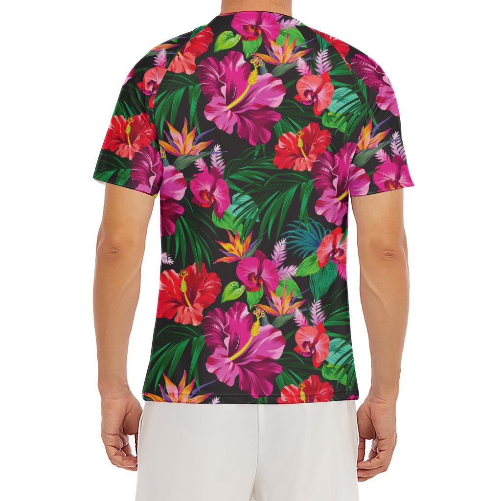 Hawaiian Floral Flowers Pattern Print Men's Short Sleeve Rash Guard