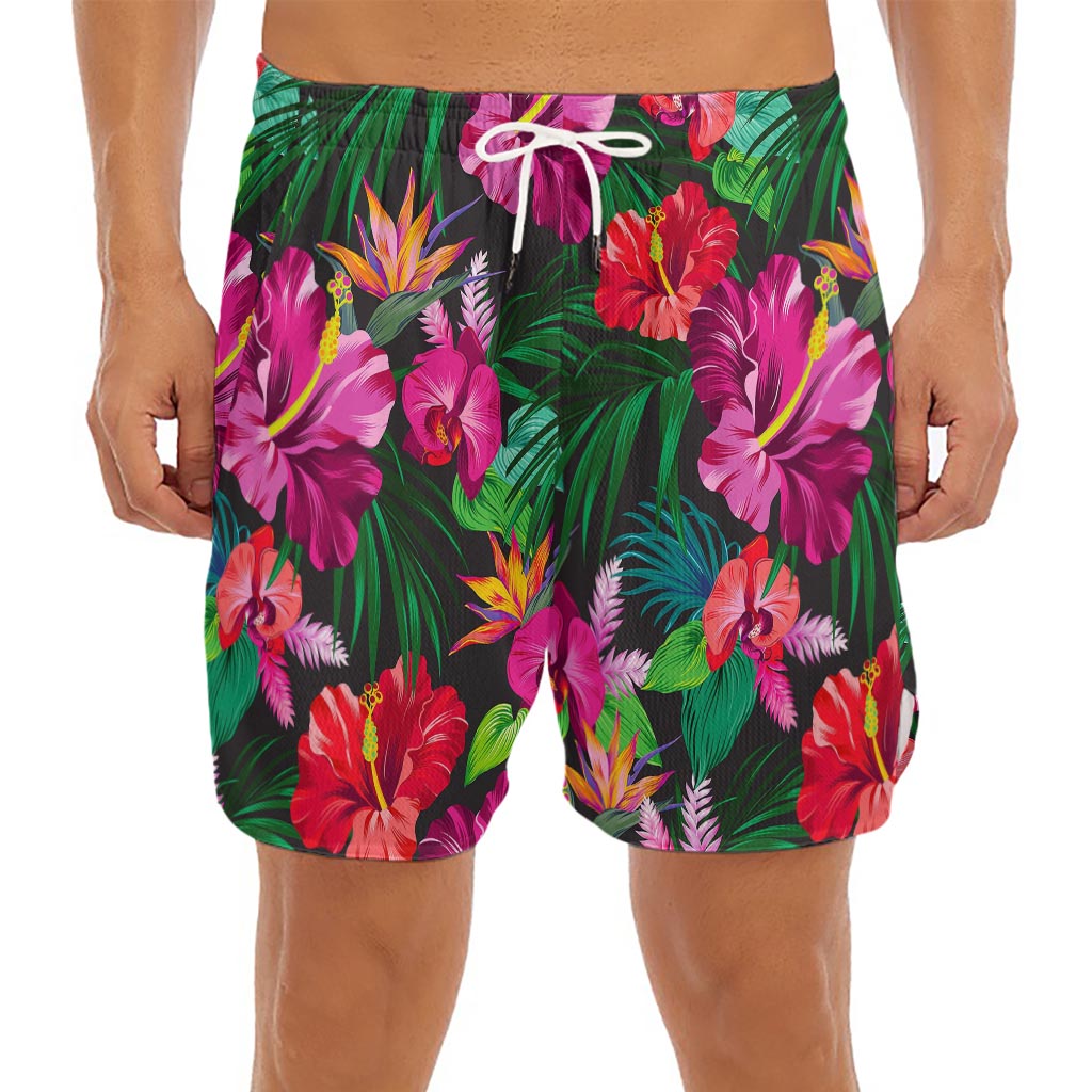 Hawaiian Floral Flowers Pattern Print Men's Split Running Shorts