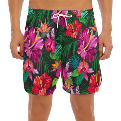 Hawaiian Floral Flowers Pattern Print Men's Split Running Shorts