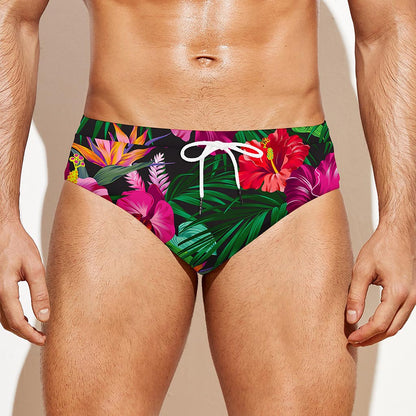 Hawaiian Floral Flowers Pattern Print Men's Swim Briefs
