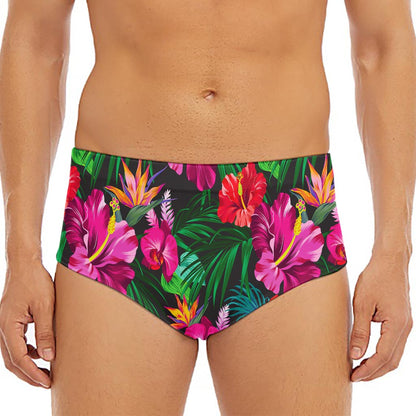 Hawaiian Floral Flowers Pattern Print Men's Triangle Swim Briefs