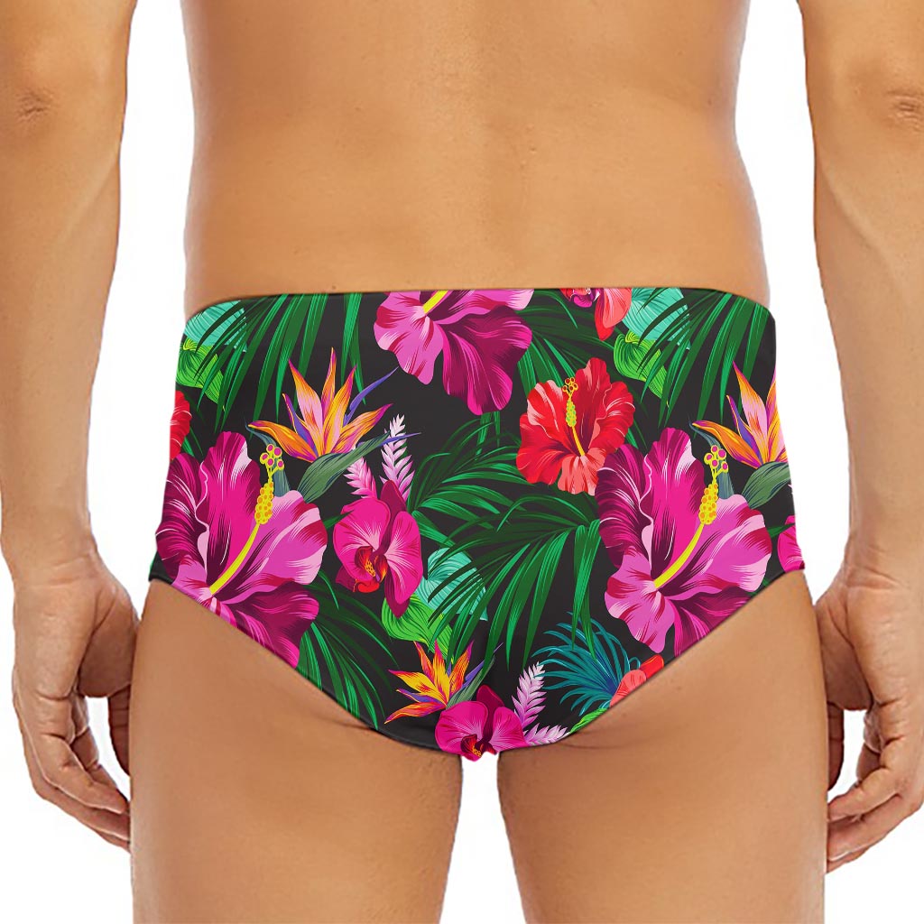 Hawaiian Floral Flowers Pattern Print Men's Triangle Swim Briefs