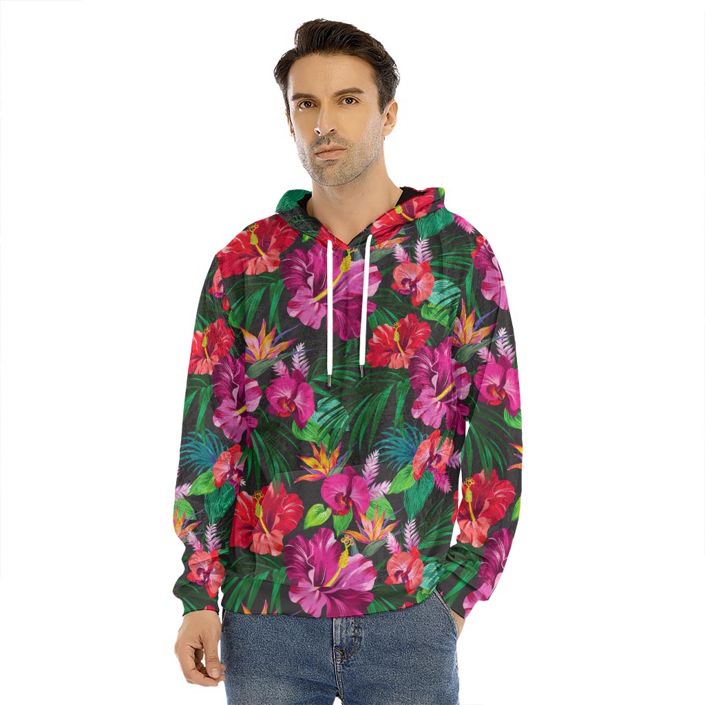 Hawaiian Floral Flowers Pattern Print Men's Velvet Pullover Hoodie