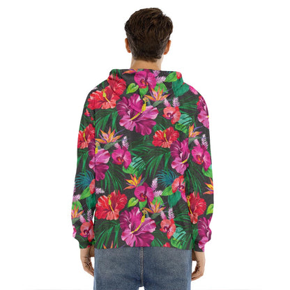 Hawaiian Floral Flowers Pattern Print Men's Velvet Pullover Hoodie