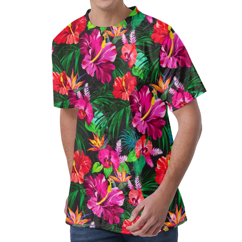 Hawaiian Floral Flowers Pattern Print Men's Velvet T-Shirt