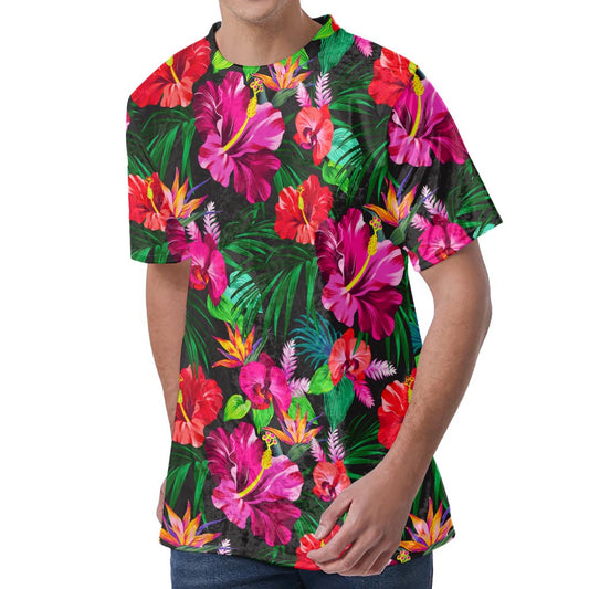Hawaiian Floral Flowers Pattern Print Men's Velvet T-Shirt