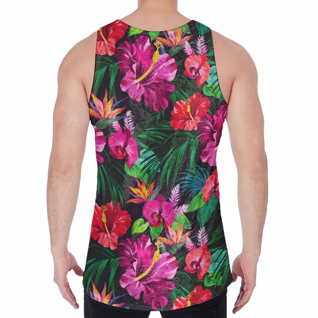 Hawaiian Floral Flowers Pattern Print Men's Velvet Tank Top
