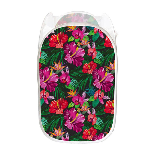 Hawaiian Floral Flowers Pattern Print Mesh Laundry Hamper