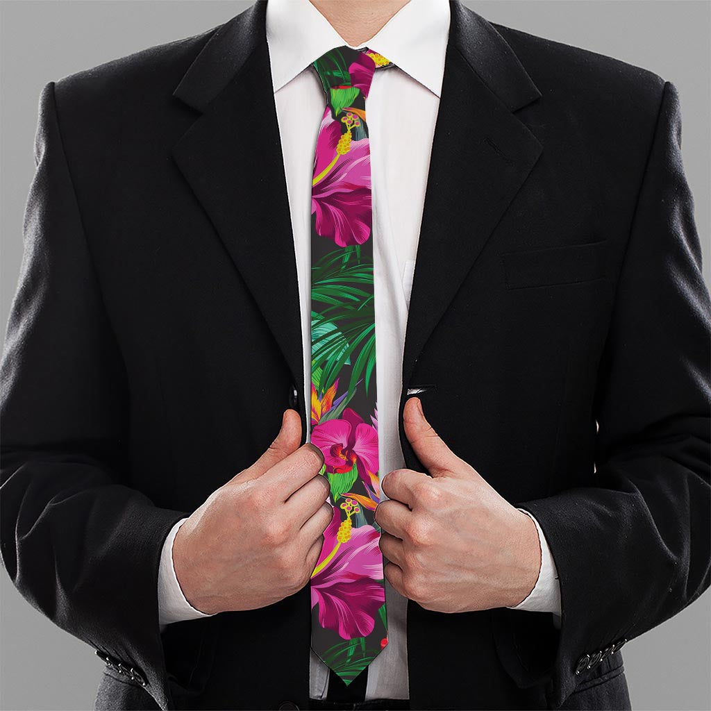 Hawaiian Floral Flowers Pattern Print Necktie