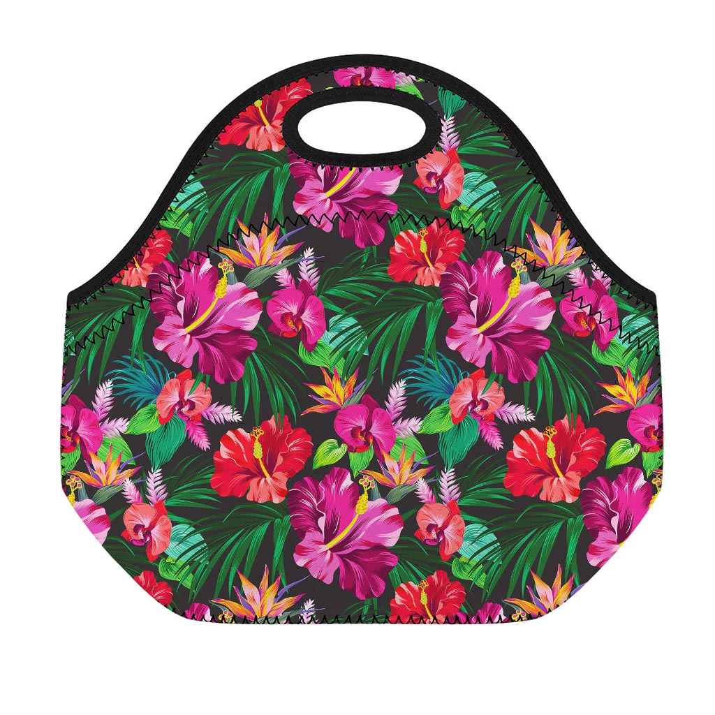Hawaiian Floral Flowers Pattern Print Neoprene Lunch Bag