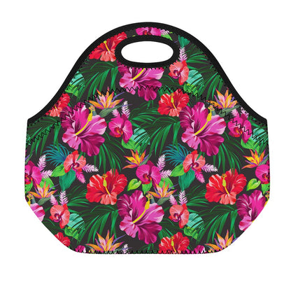 Hawaiian Floral Flowers Pattern Print Neoprene Lunch Bag