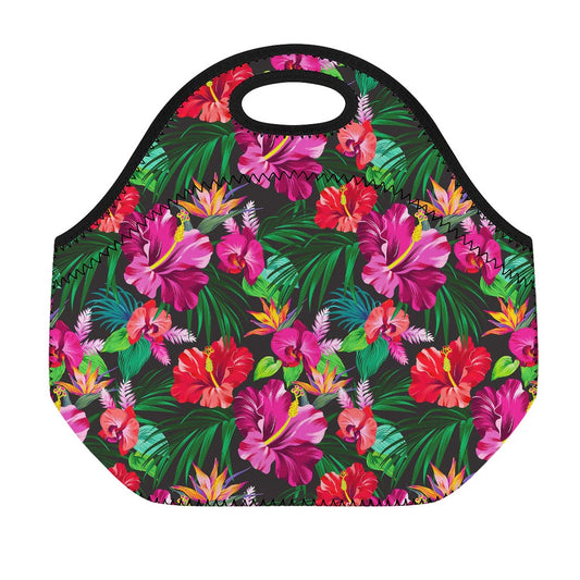 Hawaiian Floral Flowers Pattern Print Neoprene Lunch Bag